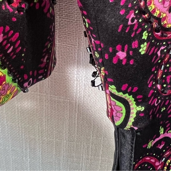 JS Collections Silk Paisley Beaded Jacket Button Front Blazer Coat Size 10 - Picture 14 of 16